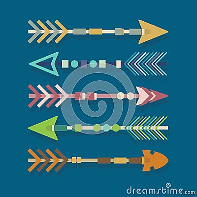 Abstract colorful Aztec tribal arrows set Vector Illustration