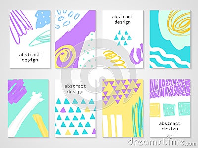 Abstract colorful backgronds set. Hand drawn templates for card, flyer and invitation design. Vector Illustration