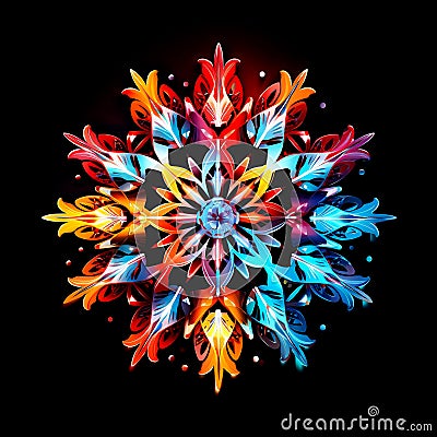 Abstract colorful background. Fantastic flower, snowflake. Decorative round lace mandala. Stock Photo