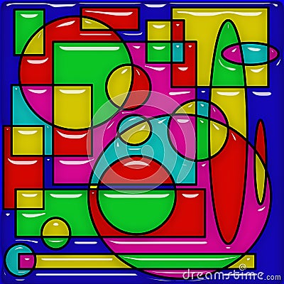 Abstract colorful background with overlapping circles, oval shapes, squares and rectangles. Stock Photo
