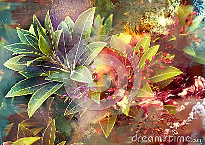 Abstract colorful background with plant, abstract natural structure, autumn shrub plant, autumn theme, mysterious abstract backgro Stock Photo