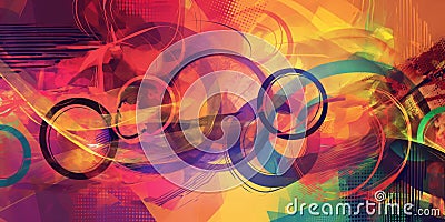 Abstract Colorful Background with Vibrant Overlapping Circular Patterns and Swirls Perfect for Modern Design Concepts Stock Photo