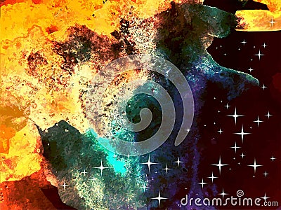 Abstract colorful background. Watercolor cosmos with stars. Vector Illustration