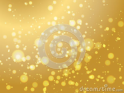 Abstract colorful bokeh and glowing spakling shining particles in random gold color theme background. Lighting effects of flash. Vector Illustration