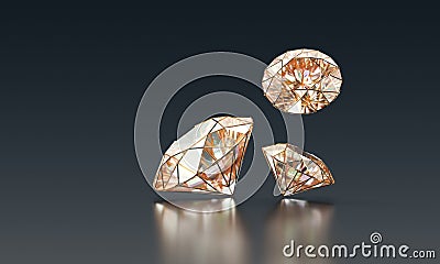 Abstract colorful brilliant diamonds gem placed on glossy black background 3d rendering Stock Photo