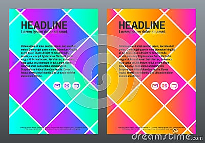 Abstract colorful brochure. Design template with bright squares and gradients. Creative composition set in A4. Trendy Vector Illustration