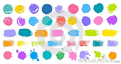 Abstract colorful brush strokes set splashes collection color drop spot paint blot. Vector Illustration