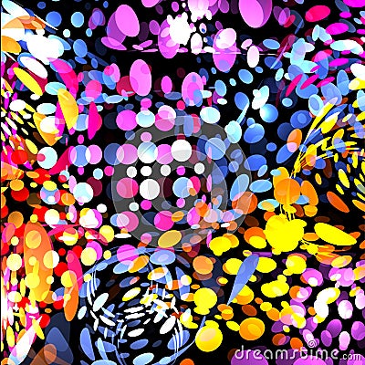 abstract colorful bubbles on black background, drops dotted texture bright kids wallpaper vector illustration Vector Illustration