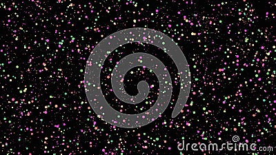 Abstract colorful bubbles flowing chaotically on black background, seamless loop. Animation. Festive pattern with Stock Photo