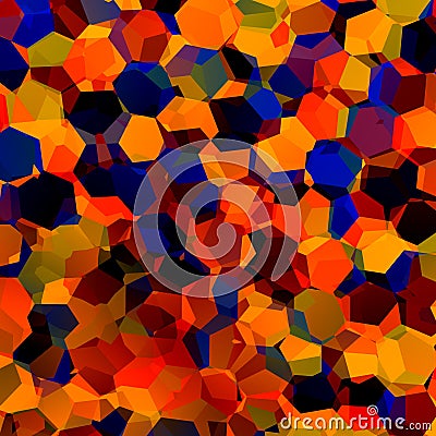Abstract Colorful Chaotic Geometric Background. Generative Art Red Blue Orange Pattern. Color Palette Sample. Hexagonal Shapes. Stock Photo