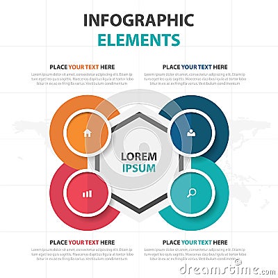 Abstract colorful circle hexagon business timeline Infographics elements, presentation template flat design vector illustration Vector Illustration