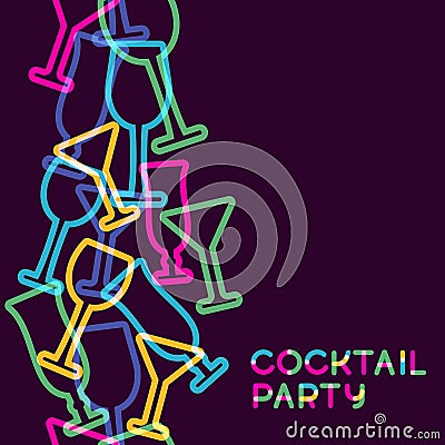 Abstract colorful cocktail glass seamless background. Concept for bar menu, party, alcohol drinks, celebration holidays, wine Vector Illustration