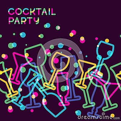 Abstract colorful cocktail glass seamless background. Concept for bar menu, party, alcohol drinks, celebration holidays, wine Vector Illustration