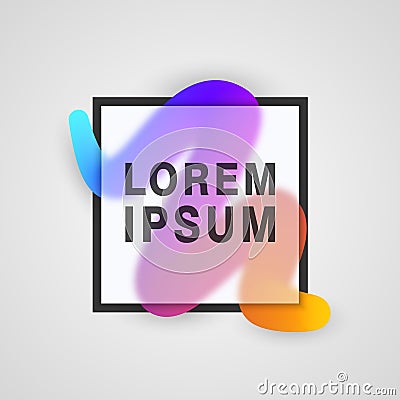 Abstract colorful curve on black squere frame. Dynamic line under transparent glass. Template for logo or text. Vector Cartoon Illustration