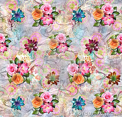 Abstract colorful digital background with classical flowers Stock Photo