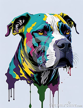 The abstract colorful dog stood out vibrantly against the gray background, its dynamic and energetic form adding a burst of Stock Photo