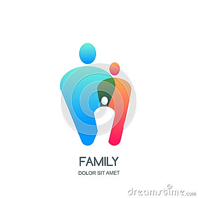 Abstract colorful family logo, icon, emblem design template. Overlapping people silhouettes. Vector Illustration