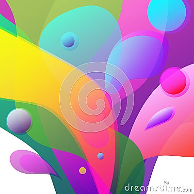 Abstract colorful fluid shapes, vibrant splash on white background. Geometric vector illustration. Vector Illustration