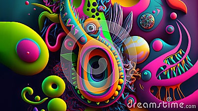 abstract colorful fluorescent neon psychedelic background, neural network generated art Stock Photo