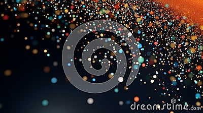 Abstract colorful flying particles on dark background. Neural network generated image Stock Photo