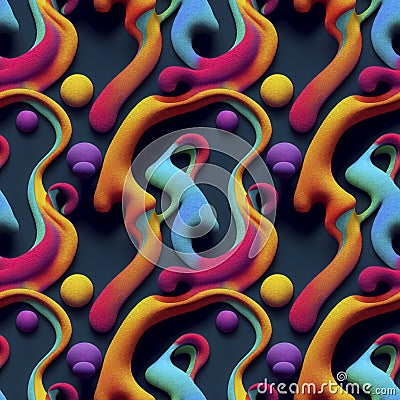Abstract colorful funky surreal psychedelic dynamic liquid 3D forms substance seamless pattern Stock Photo