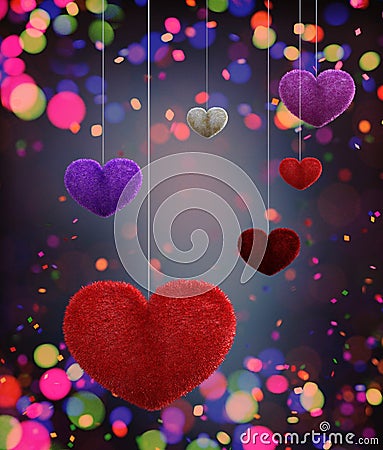 Abstract colorful furry hearts Stock Photo