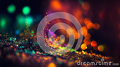 abstract colorful glitter and boke spots on black, neural network generated art Stock Photo