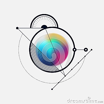 Abstract colorful gradient holographic style and geometric line Cartoon Illustration