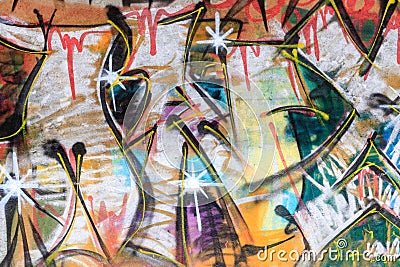 Abstract colorful graffiti wall background. Graffiti color wall art. Amazing backdrop. Stock Photo