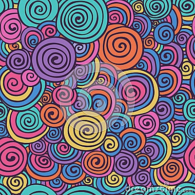 Abstract Colorful Hand Sketched Swirls Seamless Background Pattern Vector Illustration