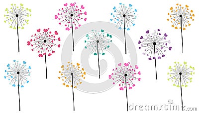 Abstract colorful heart dandelion spring time vector background Vector Illustration