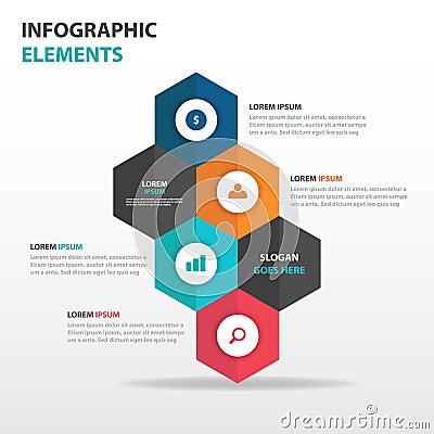 Abstract colorful hexagon business Infographics elements, presentation template flat design vector illustration for web design Vector Illustration