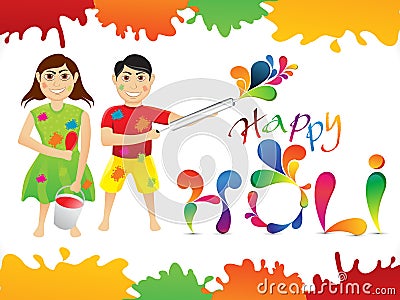 Abstract colorful holi cartoon playing holi Vector Illustration