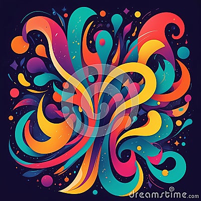 Abstract colorful image, multi-color curves, circles on dark background Stock Photo