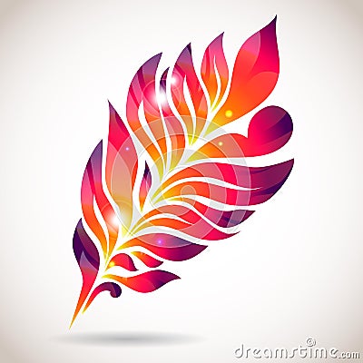 Abstract colorful isolated pink feather Vector Illustration