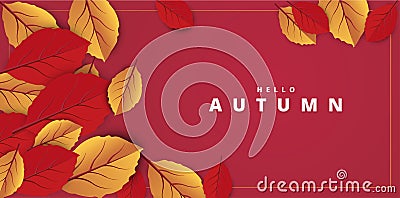 Abstract colorful leaves decorated background for Hello Autumn advertising header or banner design. Paper cut art design. Vector Vector Illustration