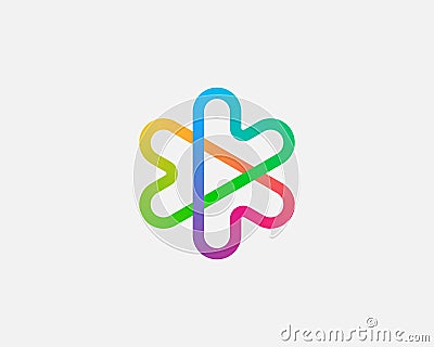 Abstract colorful linear logo icon design abstract modern minimal gradient style illustration. Hearts arrows plus play Vector Illustration