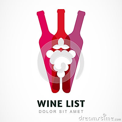 Abstract colorful logo design template. Wine bottle and glass Vector Illustration