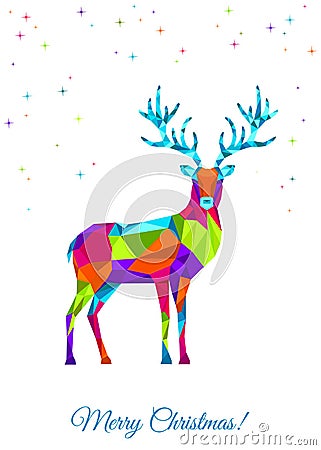 Abstract colorful low poly Xmas deer on white background. Vector Illustration