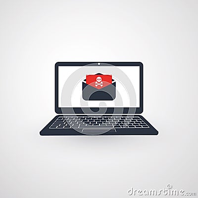 Laptop Infected Using Malicious E-mail Message - Virus, Malware, Ransomware, Fraud, Spam, Phishing, Email Scam, Hacker Attack Vector Illustration