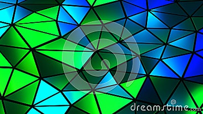 Abstract colorful mosaic background, blue green polygons on black, trangle shapes stained glass Cartoon Illustration