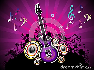 Abstract colorful musical night with guitar Vector Illustration