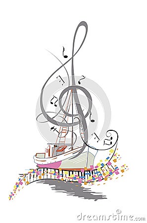 Abstract colorful musical poster design with musicians and musical waves. Vector Illustration