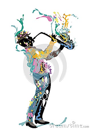 Abstract colorful musical poster design with musicians and musical waves. Vector Illustration