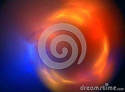 Abstract colorful nebula in vivid yellow, red, orange and blue colors on black. Stock Photo