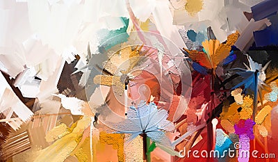 Abstract colorful oil, acrylic painting of spring flower. Hand painted brush stroke on canvas. Illustration oil painting floral Stock Photo