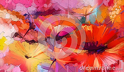 Abstract colorful oil, acrylic painting of spring flower. Hand painted brush stroke on canvas. Stock Photo