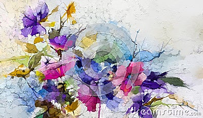 Abstract colorful oil, acrylic painting of spring flower. Hand painted brush stroke on canvas. Stock Photo