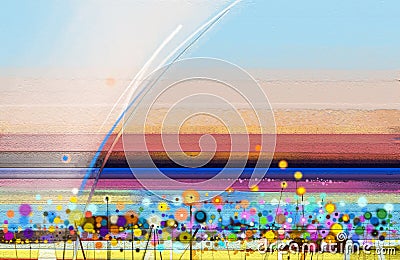 Abstract colorful oil painting on canvas. Semi- abstract image of landscape paintings background Stock Photo