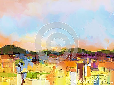 Abstract colorful oil painting landscape Stock Photo